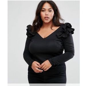 Black ruffle long sleeve shirt